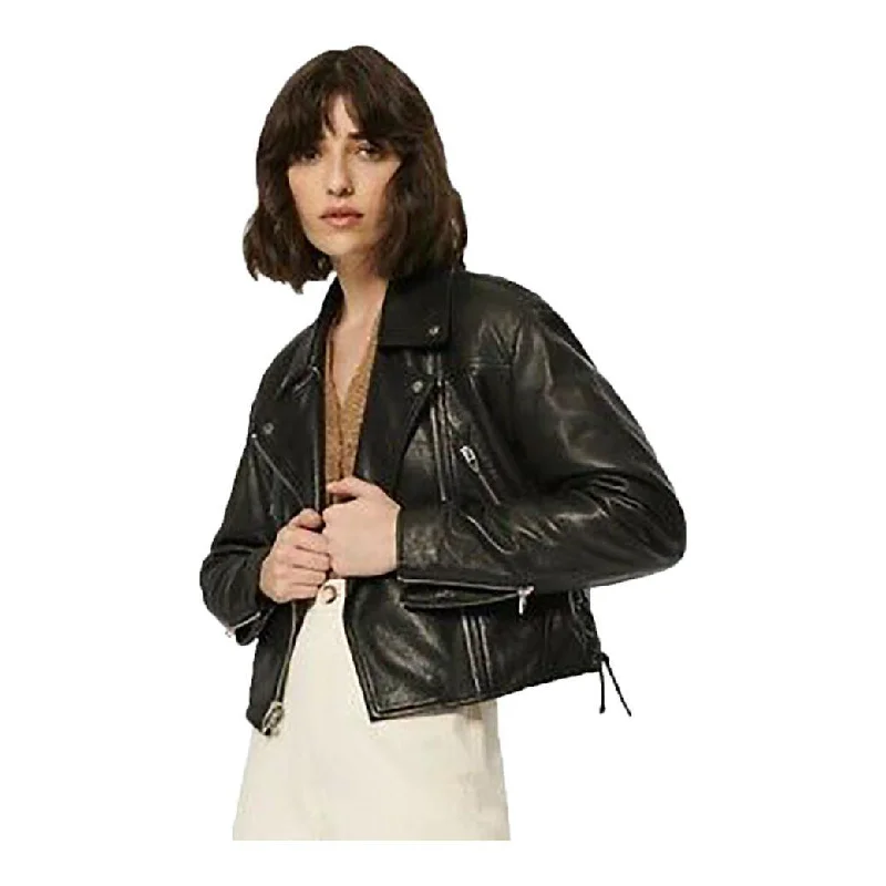 soft leather jackets for women -Andrew Marc Dunns Shrunken Lamb Leather Jacket with Lace Sides