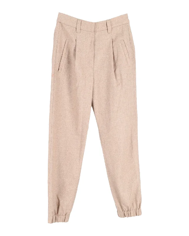 women's bootcut corduroy pants -Brunello Cucinelli Pleated Trousers in Beige Lana Vergine