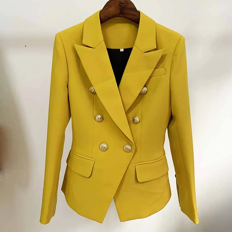 lightweight windbreakers for women -Women's Yellow Lion Buttons Fitted Blazer Jacket