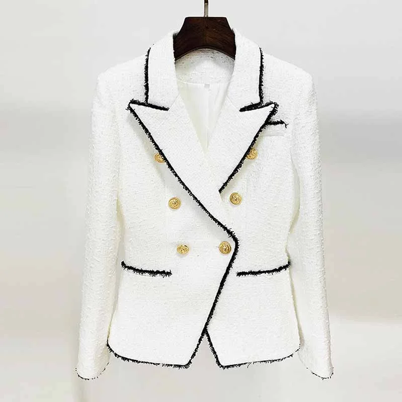 women's warm outdoor jackets -Womens White Blazer Fitted Long Sleeve Outwear Coat