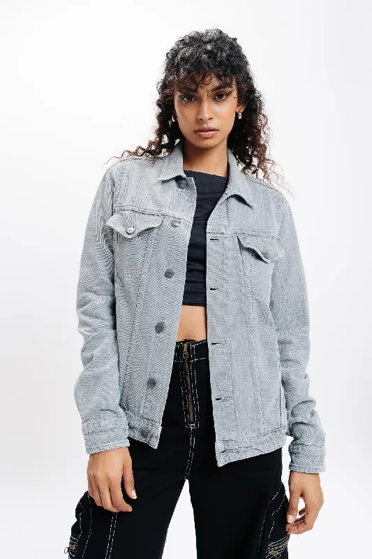 stylish jackets for women -Grey Classic Denim Trucker Jacket