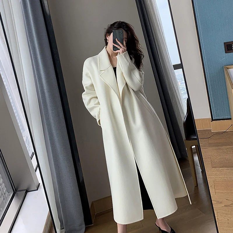 stylish jackets for women -Jane Belted Double Face Wool Long Coat