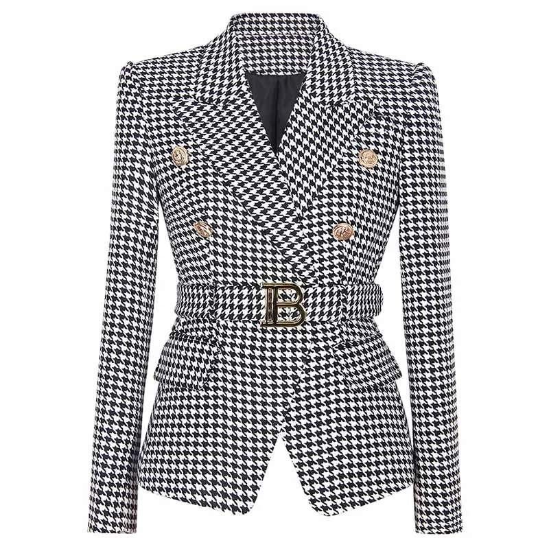 modern blazer jackets for women -Womans houndstooth double-breasted button blazer