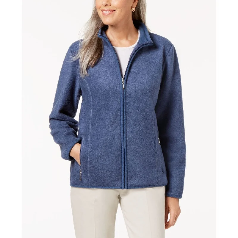 women's down jackets -Karen Scott Women's Sport Zip-Up Zeroproof Fleece Jacket Dark Blue Size Large