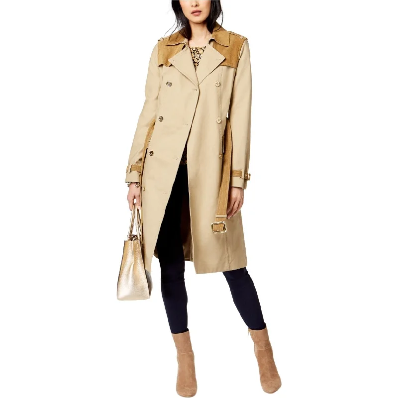 sporty jackets for women -Michael Kors Womens Suede-Contrast Trench Coat, Beige, Medium