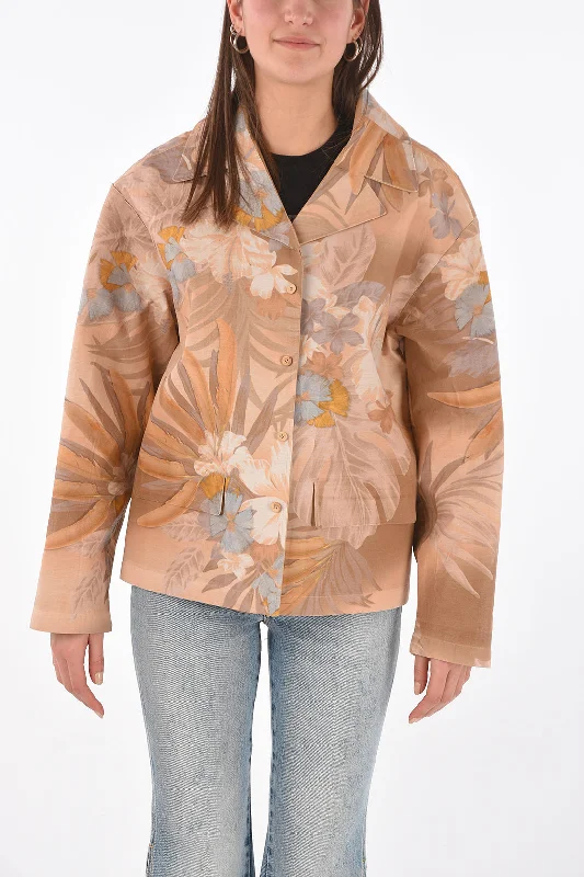 plus size winter coats for women -Maison Margiela MM0 floral printed blazer with leather inner