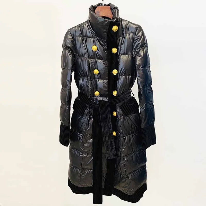 puffer jackets for women -Women's Long Down Jacket Winter Warm Down Coat Black Lace up Outwear