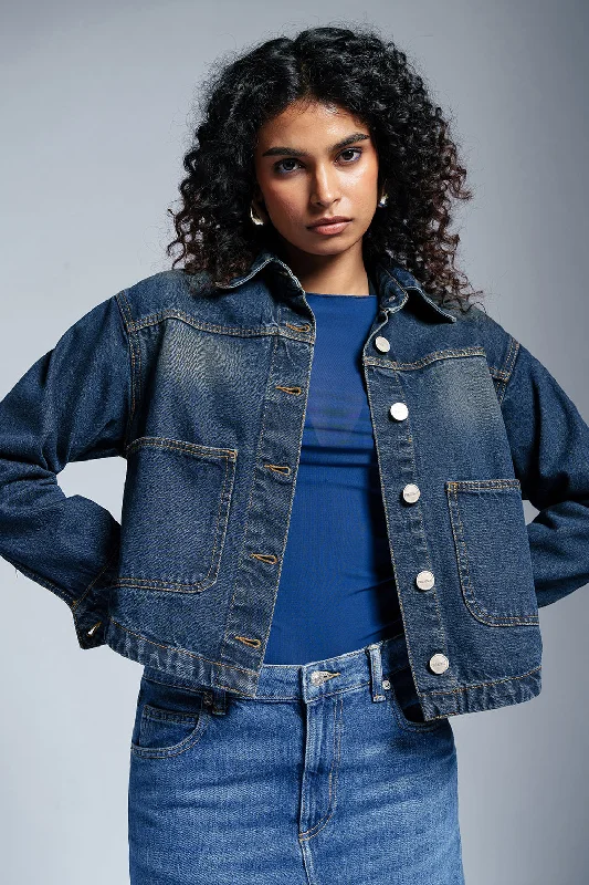 women's military jackets -Deep Blue Dream Denim Jacket