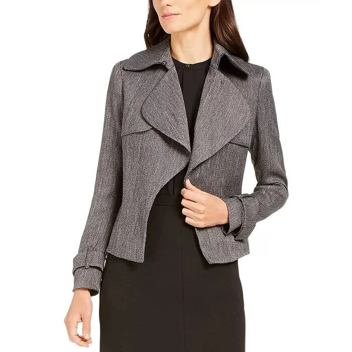 oversized coats for women -Anne Klein Women's Herringbone Wide Lapel Jacket Black Size 16