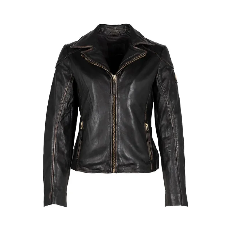 elegant coats for women -Mauritius Women's Vintage Black Genuine Leather Jacket