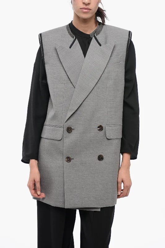 sporty jackets for women -Alexander Mcqueen Double-Breasted Oversized Wool Blazer With Peak Lapel