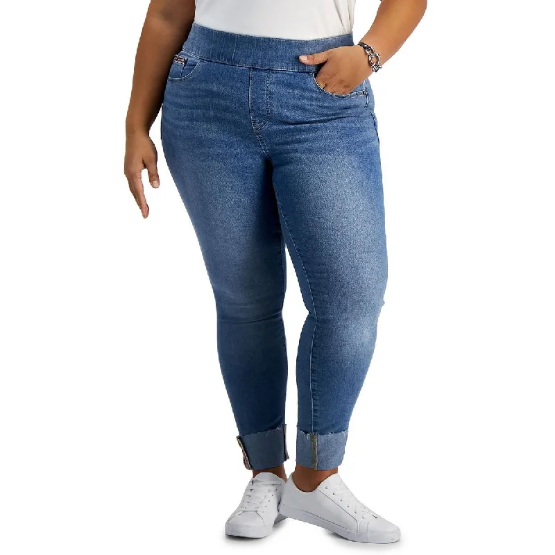 slim-fit pants for women -Plus Womens High Waist Cropped Ankle Jeans