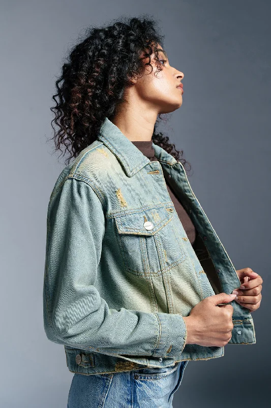 casual quilted jackets for women -Vintage Fusion Denim Trucker Jacket