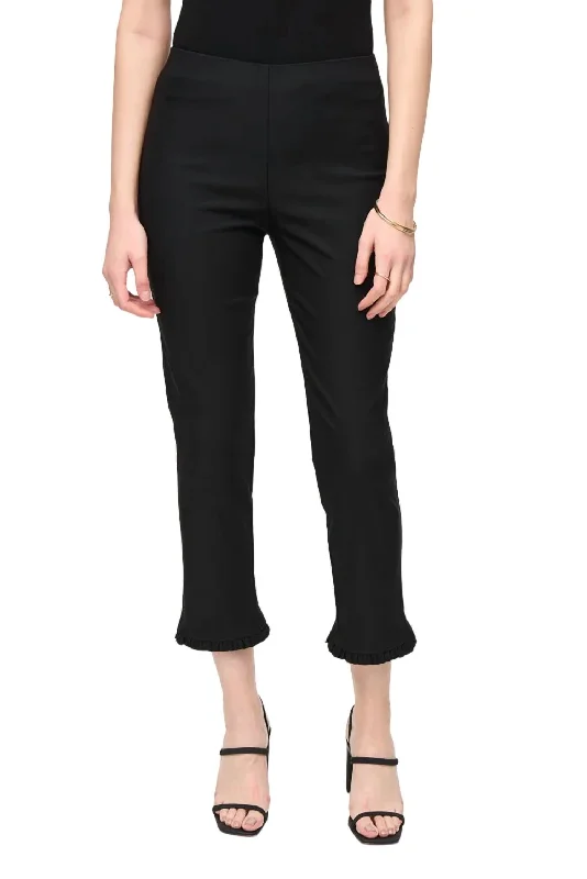 trendy jogger pants for women -Millennium Crop Ruffle Pants In Black