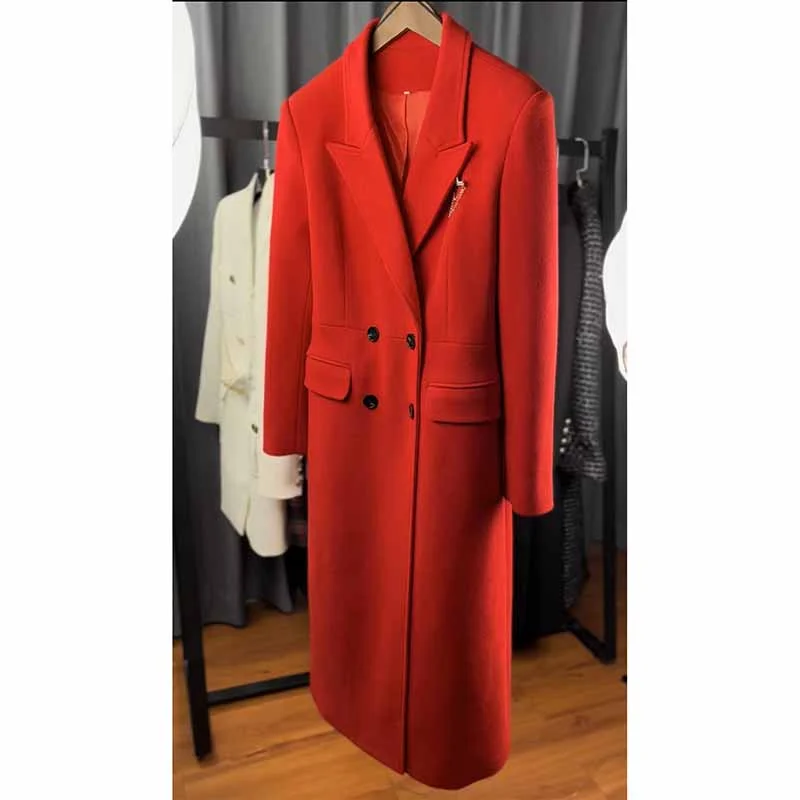 women's winter coats -Women winter coat red wool blend double breasted Coat