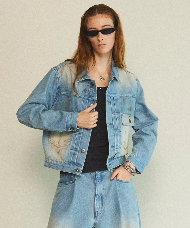 chic double-breasted blazers -【25SPRING PRE-ORDER】Mud Draw Ring Die Denim Jacket