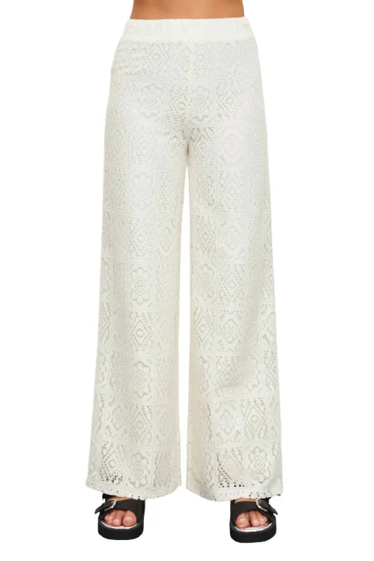 leggings with pockets for women -Crochet Flare Pant In Ivory