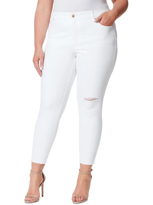 women's relaxed denim pants -Plus Womens High Rise Destroyed Skinny Jeans