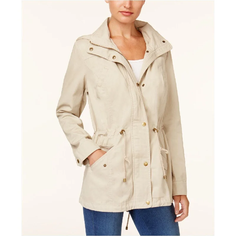 warm hooded jackets for women -Style & Co Women's Cotton Hooded Utility Jacket Lt Beige Size Large