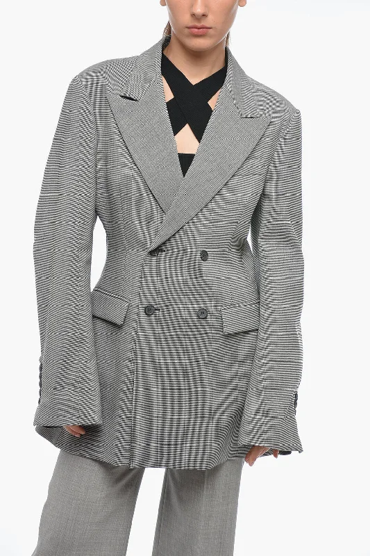 women's military jackets -Matthew Adams Dolan Double Breasted Blazer with Pied de Poule Pattern