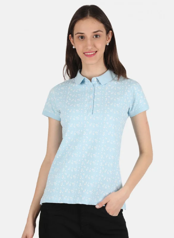 soft knitted blouses for women -Women Blue Printed T-Shirt