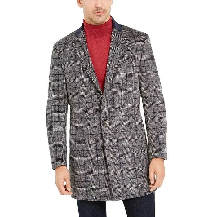 elegant wool jackets for women -Tallia Orange Men's Slim-Fit Gray Windowpane Overcoat Gray Size XX Large - XX-Large