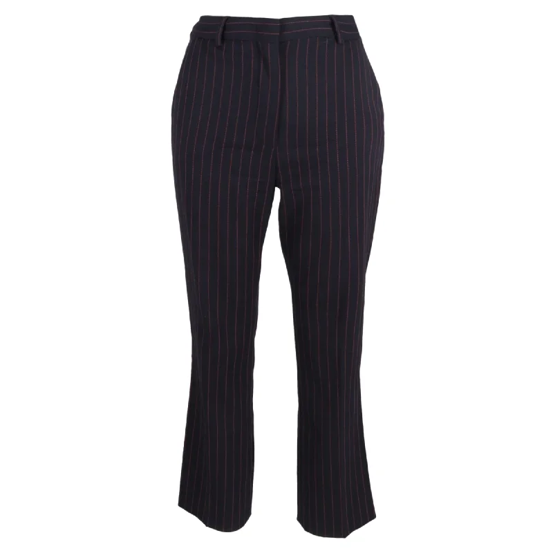 women’s vintage-style pants -Max Mara Pin Stripe High-Rise Straight-Leg Trousers in Navy Blue Wool