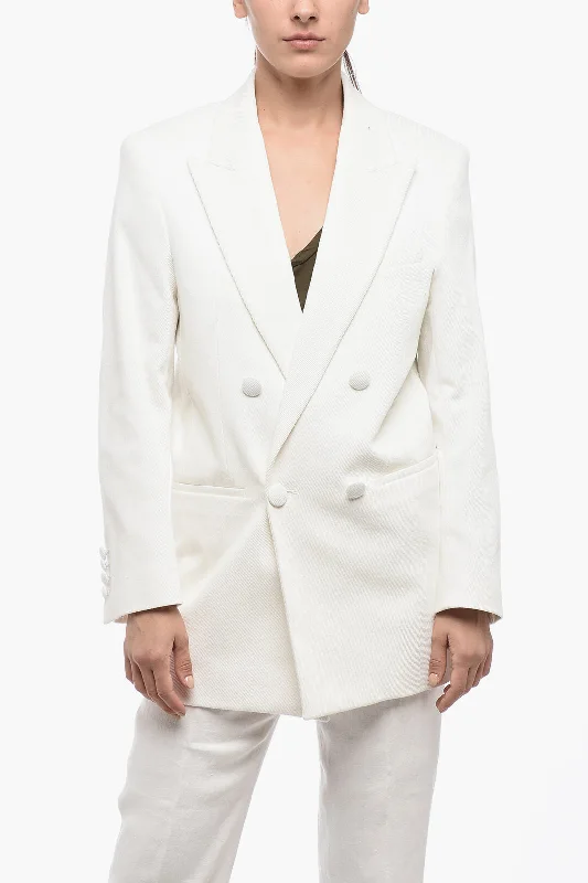 women's bomber jackets with patches -Ami Alexandre Mattiussi Double Breasted Blazer with Peak Lapel