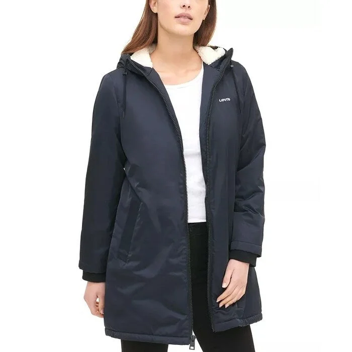 short jackets for women -Levi's Women's Long Coaches Jacket With Soft Sherpa Lining Navy Size X-Small