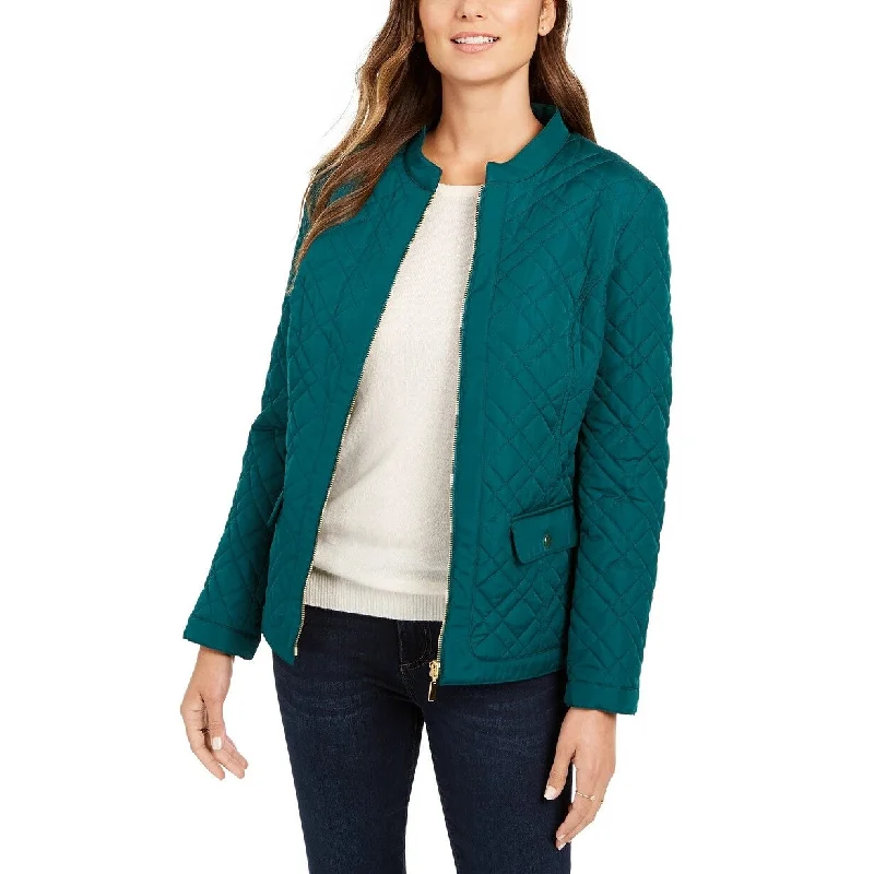 women's rainproof jackets -Charter Club Women's Quilted Mandarin-Collar Jacket Blue Size Small