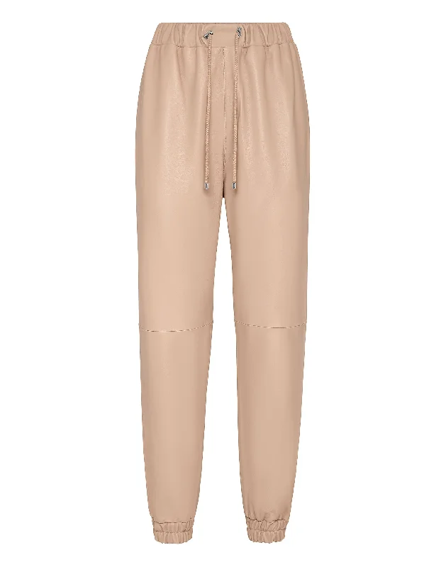 casual stretch pants for women -Soft Leather Jogging Trousers