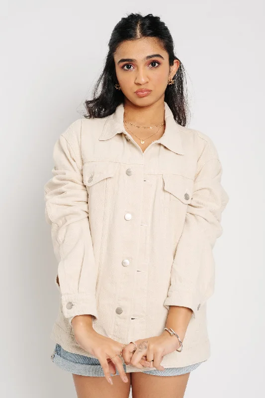 classic wool trench coats for women -Beige Flag Denim Jacket