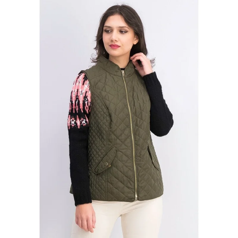 long wool coats for women -Charter Club Women's Quilted Stand-Collar Vest Green Size Small