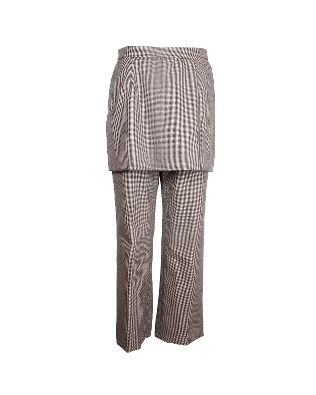 slim-fit trousers for women -Dries Van Noten Pinella Check Draped Panel Straight Leg Trousers in Brown Wool