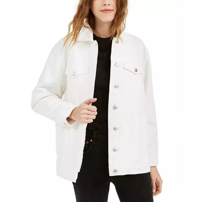 stylish rain jackets for women -OAT Women's Faux Sherpa Lined Denim Trucker Jacket White Size Large