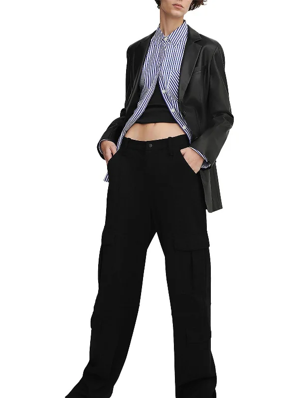 casual linen pants for women -Irina Womens High Rise Knit Cargo Pants