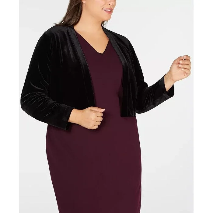 casual hooded coats for women -Calvin Klein Women's Plus Size Velvet Shrug Black Size 2X