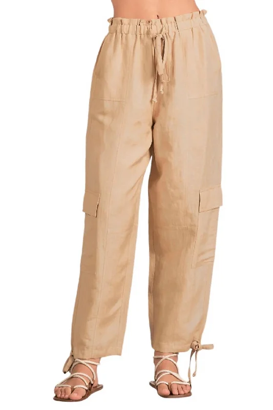 bootcut pants for women -Drawstring Cargo Pants In Taupe