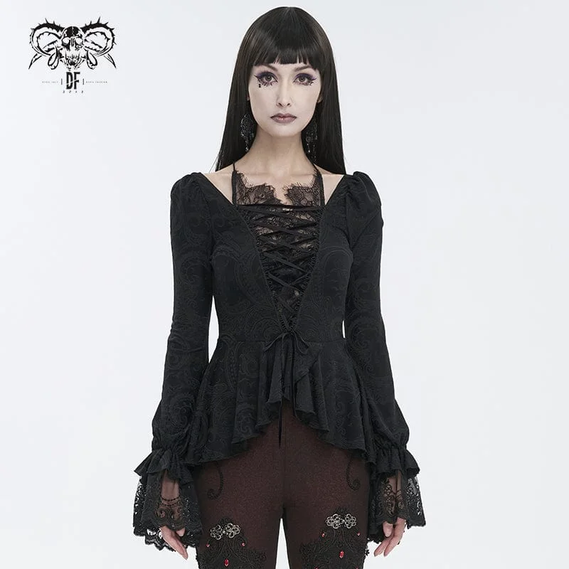 women's long sleeve blouse -Women's Gothic Ruffled Lace Splice Shirt