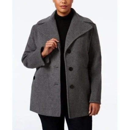 retro-style jackets for women -Calvin Klein Plus Size Double-Breasted Peacoat Light Grey 3-Extra Large