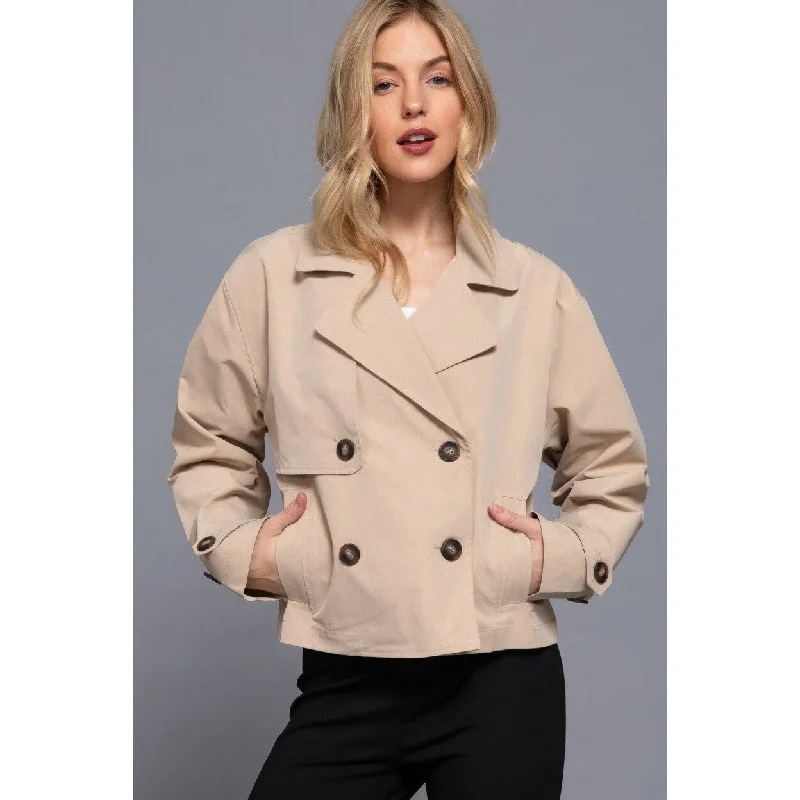 tailored coats for women -Double Breasted Short Trench Jacket