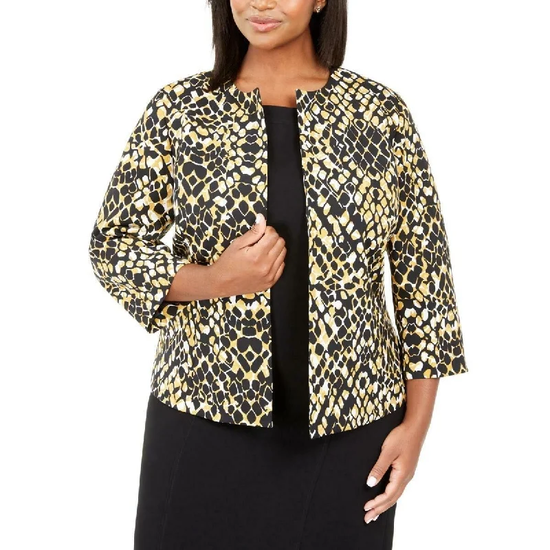 women's military jackets -Kasper Women's Open-Front Animal-Print Jacket Yellow Size 4