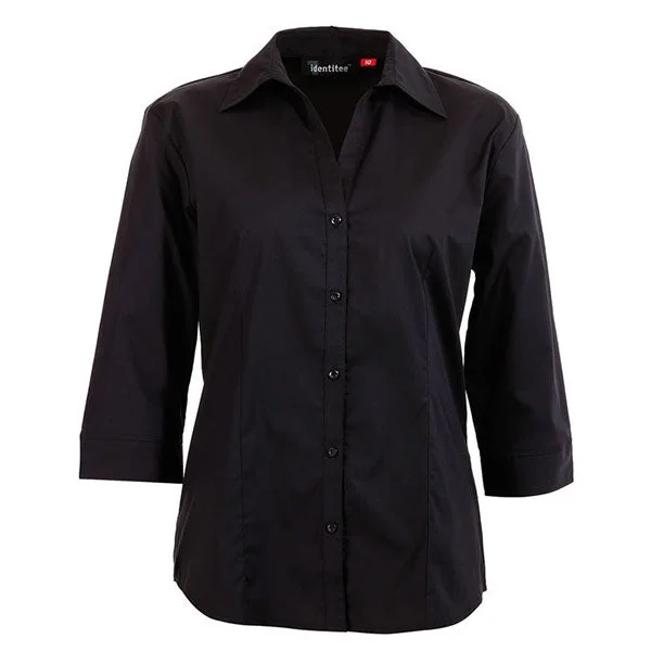 zip-up tops for women -Identitee Women's Black Rodeo 3/4 Sleeve Shirt