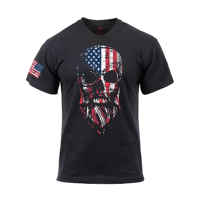 tie-front tops for women -US Flag Bearded Skull T-Shirt