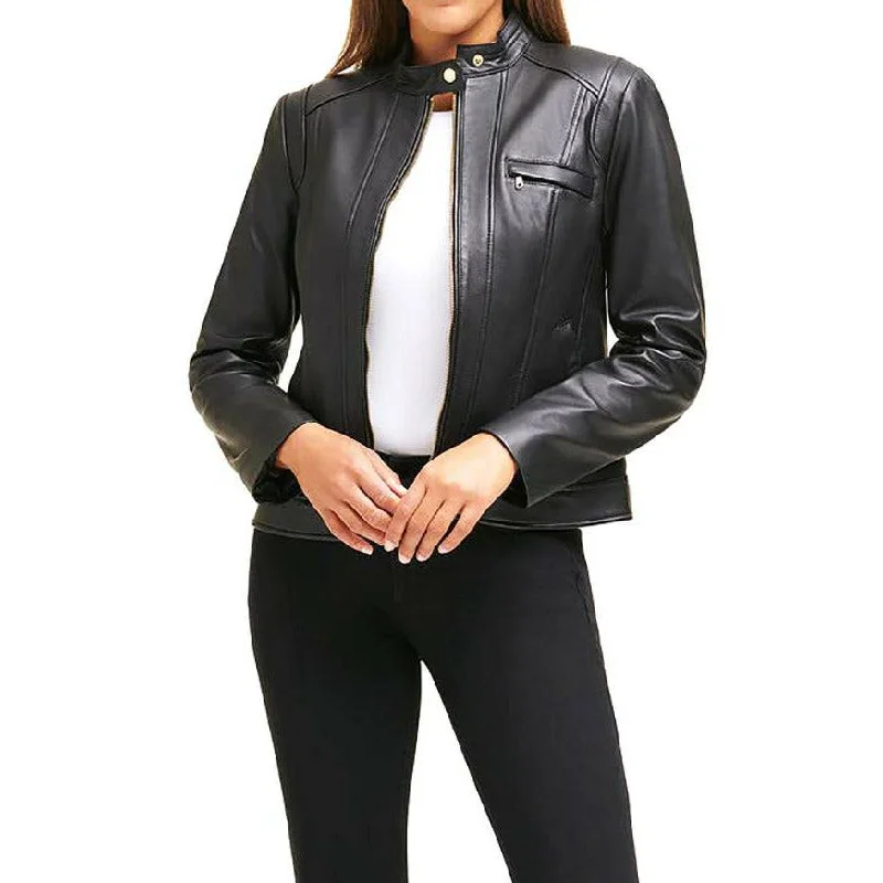 women's sleek winter jackets -Cole Haan Women's Racer Leather Jacket