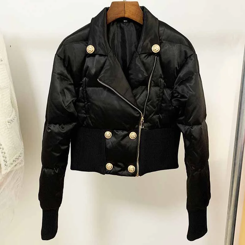 soft leather jackets for women -Women's Asymmetric-zip Down Filled Coat Short Puffer Jackets