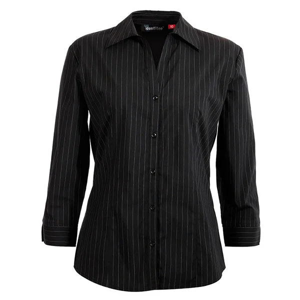 tie-front tops for women -Identitee Women's Black Fifth Avenue 3/4 Sleeve Shirt