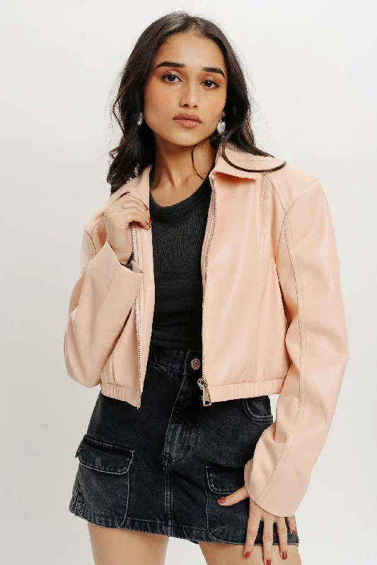 business casual jackets for women -Pink Leather Jacket