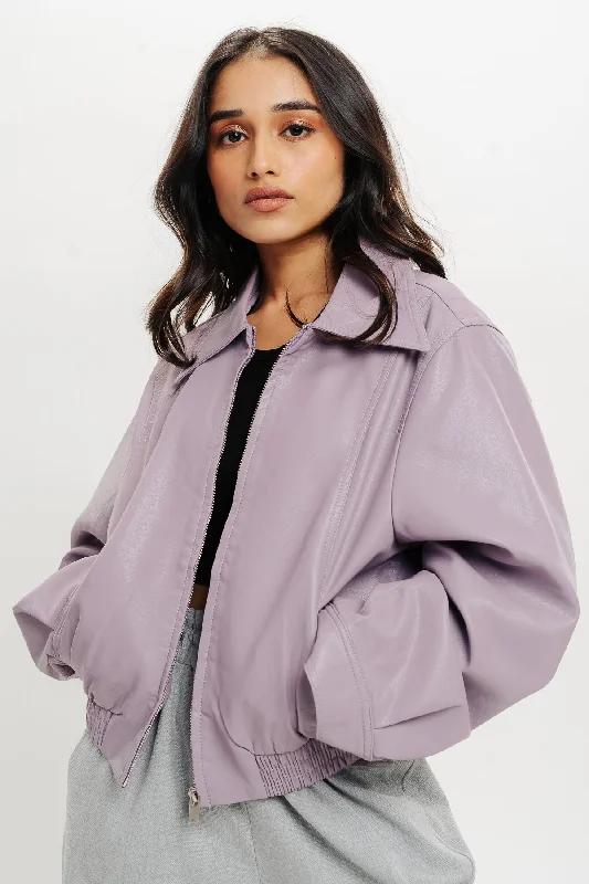 sporty jackets for women -Lavender Leather Jacket