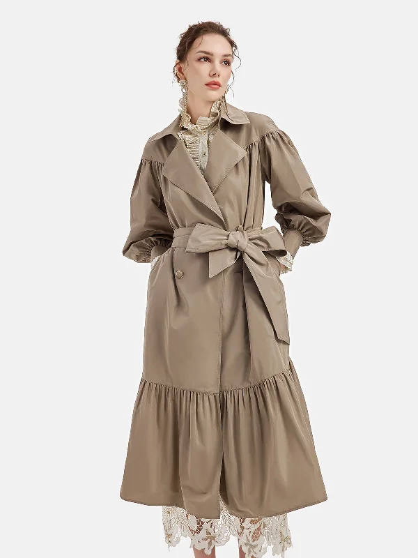 elegant pea coats for women -Japanese Memory Pleated Trench Coat